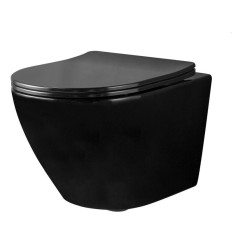 Misa WC wisząca bezrantowa z deską slim Carlo Mini Rimless Flat Black Połysk (REA-C8936)