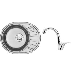 Stock Komplet zlewozmywak stalowy 1-komorowy z krótkim ociekaczem + bateria zlewozmywakowa stojąca Deante (ZSTA011C)