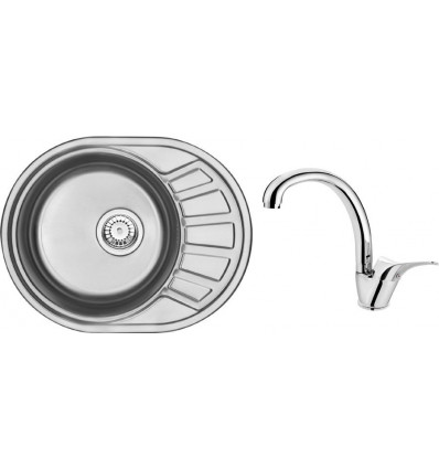 Stock Komplet zlewozmywak stalowy 1-komorowy z krótkim ociekaczem + bateria zlewozmywakowa stojąca Deante (ZSTA011C)