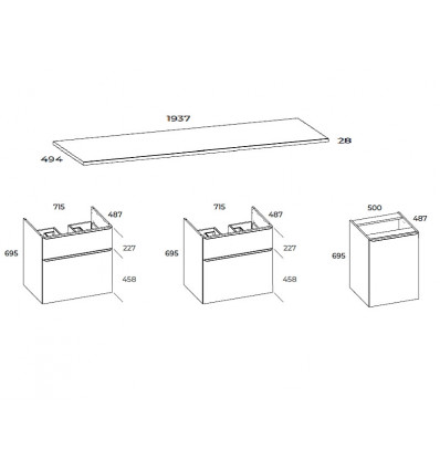 Zestaw szafek z blatem 190 Lofty White Elita (167026+167026+167030+167044)