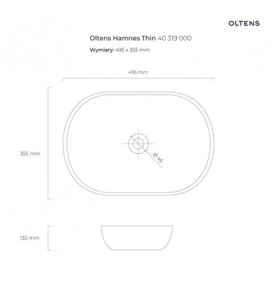Umywalka 49,5x35,5 cm nablatowa owalna biała Hamnes Thin Oltens (40319000)