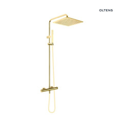 (S) zestaw prysznicowy termostatyczny z deszczownicą kwadratową złoty Boran Oltens (36503800)