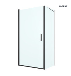 Kabina prysznicowa 100x80 cm prostokątna drzwi ze ścianką czarny mat/szkło przezroczyste Rinnan Oltens (20218300)