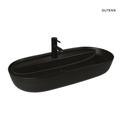 Umywalka 80x40 cm nablatowa owalna z powłoką SmartClean czarny mat Hamnes Thin Oltens (41815300)