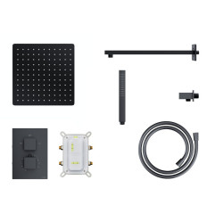 Natryskowy czarny zestaw prysznicowy kwadratowa deszczownica z podtynkową baterią termostatyczną Corsan (ZA25TBL)