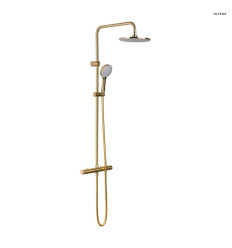 Zestaw prysznicowy termostatyczny z deszczownicą okrągłą złoto szczotkowane Atran Oltens (36500810)