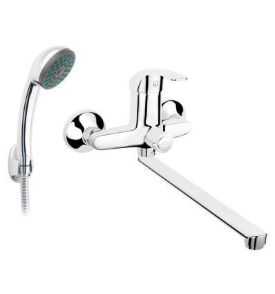 Bateria wannowa z wylewką 350mm z zestawem natryskowym U28, chrom Vasto Ferro (BVA55A)