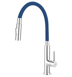 Bateria zlewozmywakowa z elastyczną niebieską wylewką, chrom Zumba Slim 2f Ferro (BZA43L)