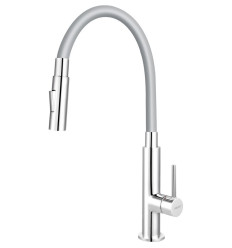 Bateria zlewozmywakowa z elastyczną szarą wylewką, chrom Zumba Slim 2f Ferro (BZA43S)