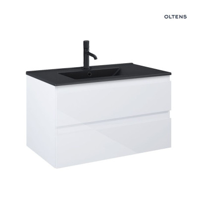 Zestaw umywalka z szafką 80 cm czarny mat/biały połysk Vernal Oltens (68037000)