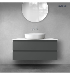 Szafka 100 cm podumywalkowa wisząca z blatem&nbsp;grafit mat/biały połysk Vernal Oltens (68123400)