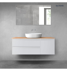 Zestaw mebli łazienkowych 120 cm z blatem szary mat/dąb Vernal Oltens (68210700)