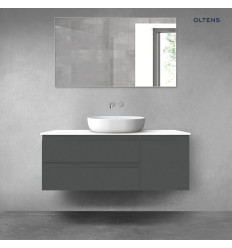 Zestaw mebli łazienkowych 120 cm z blatem grafit mat/biały połysk Vernal Oltens (68212400)