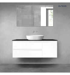 Zestaw mebli łazienkowych 120 cm z blatem biały połysk/czarny mat Vernal Oltens (68213000)