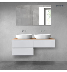 Zestaw mebli łazienkowych 120 cm z blatem szary mat/dąb Vernal Oltens (68235700)