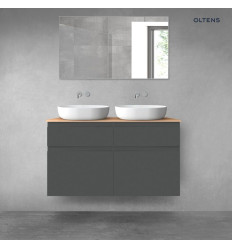 Zestaw mebli łazienkowych 120 cm z blatem grafit mat/dąb Vernal Oltens (68301400)