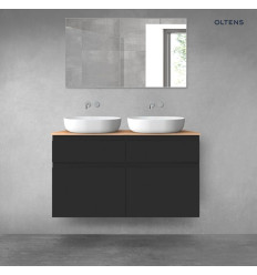 Zestaw mebli łazienkowych 120 cm z blatem czarny mat/dąb Vernal Oltens (68301300)