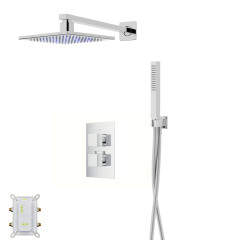 Zestaw prysznicowy Ango chrom z deszczownicą LED, baterią termostatyczną i słuchawką Corsan (ZALEDTCH)