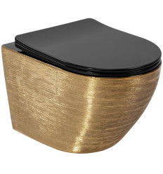 Misa WC bezrantowa z deską Carlo Mini Gold Brush/Black Rea (REA-C3300)