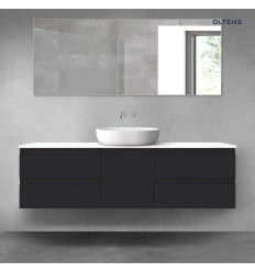 Zestaw mebli łazienkowych 160 cm z blatem czarny mat/biały połysk Vernal Oltens (68401700)