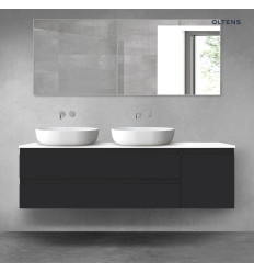 Zestaw mebli łazienkowych 160 cm z blatem czarny mat/biały połysk Vernal Oltens (68485300)
