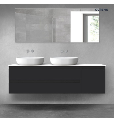 Zestaw mebli łazienkowych 160 cm z blatem czarny mat/biały połysk Vernal Oltens (68485300)