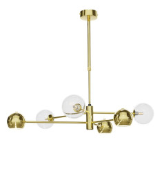 Nowoczesny żyrandol mosiądzowany 6-punktowy klosz transparent Moka Jupiter (MO6 MS TR)