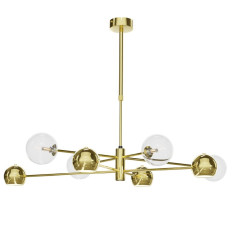 Nowoczesny żyrandol mosiądzowany 8-punktowy klosz transparent Moka Jupiter (MO8 MS TR)