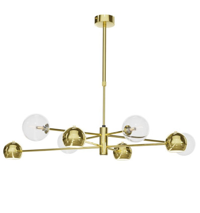 Nowoczesny żyrandol mosiądzowany 8-punktowy klosz transparent Moka Jupiter (MO8 MS TR)
