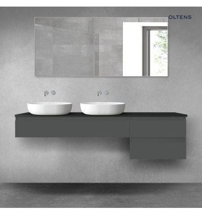 Zestaw mebli łazienkowych 180 cm z blatem grafit mat/czarny mat Vernal Oltens (68616400)