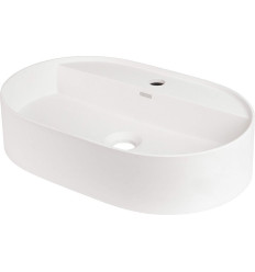 Umywalka granitowa 55cm nablatowa z wyspą na baterię - owalna alabaster Silia Deante (CQS AU6B)