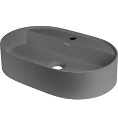 Umywalka granitowa 55cm nablatowa z wyspą na baterię - owalna antracyt metalik SiliaDeante (CQS TU6B)