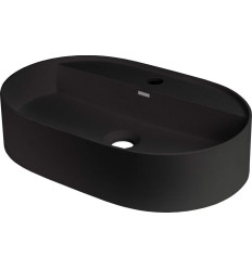 Umywalka granitowa 55cm nablatowa z wyspą na baterię - owalna nero Silia Deante (CQS NU6B)