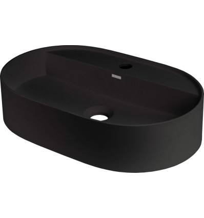 Umywalka granitowa 55cm nablatowa z wyspą na baterię - owalna nero Silia Deante (CQS NU6B)