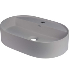 Umywalka granitowa 55cm nablatowa z wyspą na baterię - owalna szary metalik Silia Deante (CQS SU6B)