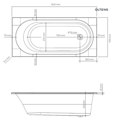 Wanna 150x70 cm prostokątna akrylowa biała Lykke Oltens (10009000)