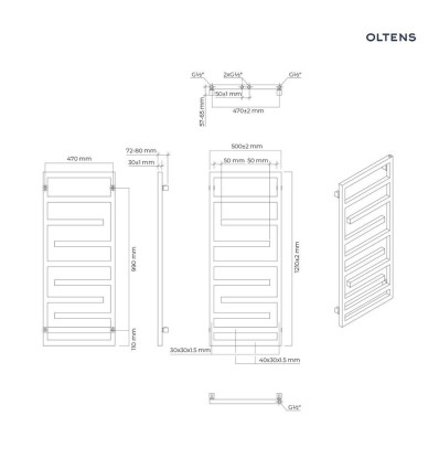 Grzejnik łazienkowy 121x50 czarny mat Flamma Oltens (55015300)