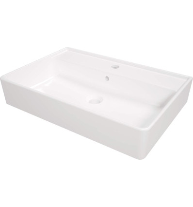 Umywalka ceramiczna nablatowa/ścienna z miejscem na baterię biała Temisto Deante (CDT 6U7S)