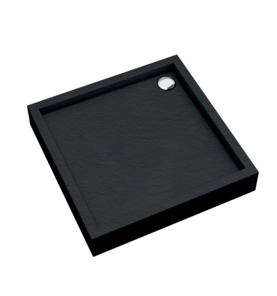 Brodzik akrylowy zintegrowany z nośnikiem i obudową Medium Black Stone 90x90x16 cm, kwadratowy Schedpol (3.4731/C/ST)