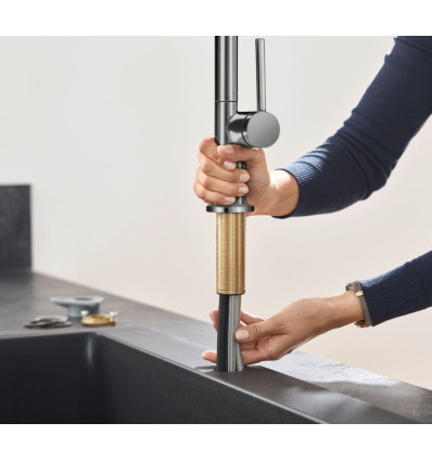 Bateria kuchenna 210 z wyciąganą wylewką Czarny Chrom Talis M54 Hansgrohe (72800340)