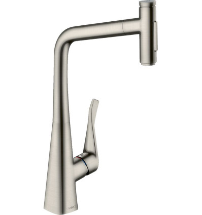 Jednouchwytowa bateria kuchenna 320, wyciągana wylewka, 2jet, sBox Stal Szlachetna Finish Metris Select M71 Hansgrohe (73816800)