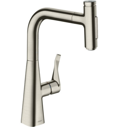 Jednouchwytowa bateria kuchenna 240, wyciągana wylewka, 2jet, sBox Stal Szlachetna Finish Metris Select M71 Hansgrohe (73817800)