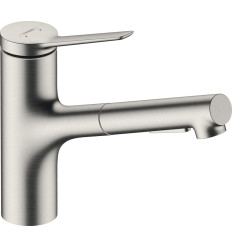 Jednouchwytowa bateria kuchenna 150, metalowa wyciągana wylewka, 2jet Stal Szlachetna Finish Zesis M33 Hansgrohe (74820800)