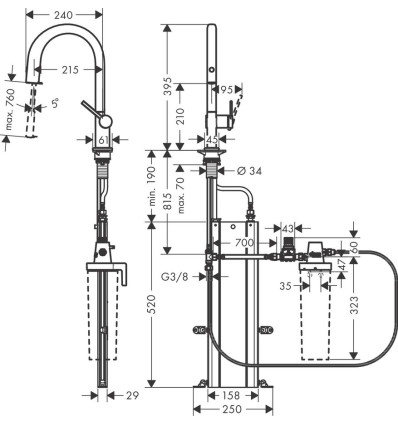 FilterSystem 210 1jet z wyciąganą wylewką, sBox Czarny Matowy Aqittura M91 Hansgrohe (76826670)