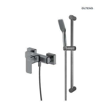 Zestaw bateria prysznicowa ścienna z kompletem natryskowym Tide Alling grafit Hadsel Oltens (36045400)