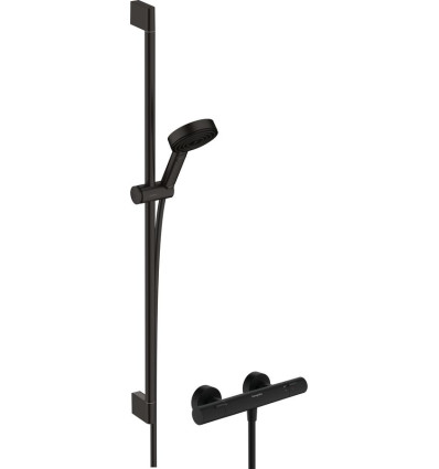 System prysznicowy z drążkiem 90 cm i termostatyczną baterią czarny mat Pulsify Select S Hansgrohe (24261670)