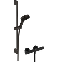 System prysznicowy z drążkiem 65 cm i termostatyczną baterią czarny mat Pulsify Select S Hansgrohe (24262670)