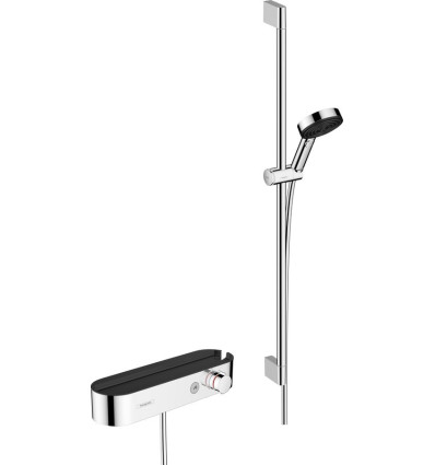 System prysznicowy z drążkiem 90 cm i termostatyczną baterią chrom Pulsify Select S Hansgrohe (24270000)