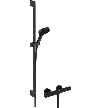 System prysznicowy z drążkiem 90 cm i termostatyczną baterią czarny mat Pulsify Select S Hansgrohe (24271670)