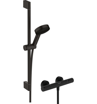 System prysznicowy z drążkiem 65 cm i termostatyczną baterią czarny mat Pulsify Select S Hansgrohe (24272670)